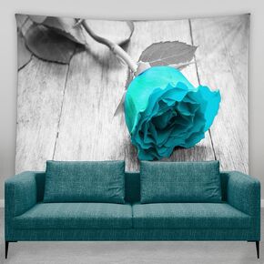 AMFD Rose Tapestry Teal Gray Flower Rustic Wooden Board Turquoise Farmhouse Floral Home Decor Wall Hanging Art for Living Room Bedroom Dorm 90x70 Inch