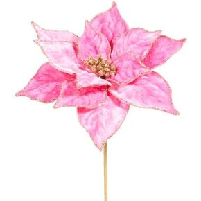 RAZ Imports Hot Pink Velvet Poinsettia Stem, 21"" Tall, Christmas Floral Stem Branch Filler, Artificial Floral Poinsettia, F4306716