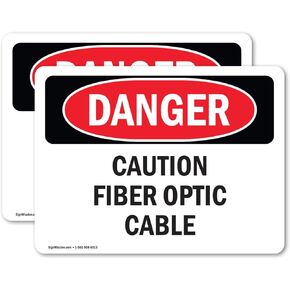 (2 Pack) Caution Fiber Optic Cable OSHA Danger Sign 7 Inch X 5 Inch Vinyl Label Decal Sticker Weather Resistant, UV Protected for Workplace, Business, and Construction Site, Made in the USA