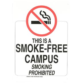 Brady 123937 No Smoking Sign, Legend "This is A Smoke-Free Campus Smoking Prohibited", 14" Height, 10" Width, Black and Red on White