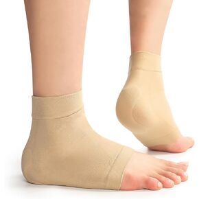 Achilles Tendon Heel Protector Compression Padded Sleeve Socks Premium Gel Heel Socks for Haglunds Bump, Bursitis, Tendonitis & Tenderness - 1 Pair - （Beige） - Women’s 10+, Men’s 9+