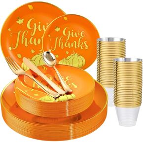 WELLIFE 150Pcs Thanksgiving Disposable Plates -Heavy Duty Thanksgiving Plates for 30 Guests, Thanksgiving Plates and Napkins Sets, Thanksgiving Plates Dinnerware