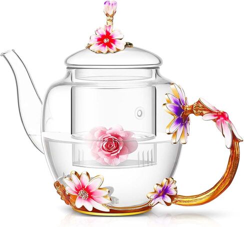Luka Tech 35OZ Enamel Glass Flower Teapot With Removable Loose Tea Leaf Infuser Tea Maker,Gifts For Women,Mom,Mothers Day,Christmas,Birthday,Valentines Day in Saudi Arabia