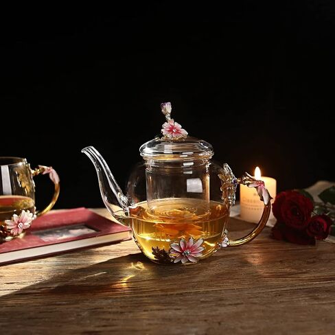 Luka Tech 35OZ Enamel Glass Flower Teapot With Removable Loose Tea Leaf Infuser Tea Maker,Gifts For Women,Mom,Mothers Day,Christmas,Birthday,Valentines Day in Saudi Arabia