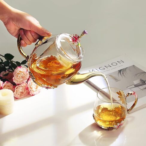 Luka Tech 35OZ Enamel Glass Flower Teapot With Removable Loose Tea Leaf Infuser Tea Maker,Gifts For Women,Mom,Mothers Day,Christmas,Birthday,Valentines Day in Saudi Arabia