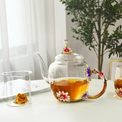 Luka Tech 35OZ Enamel Glass Flower Teapot With Removable Loose Tea Leaf Infuser Tea Maker,Gifts For Women,Mom,Mothers Day,Christmas,Birthday,Valentines Day in Saudi Arabia
