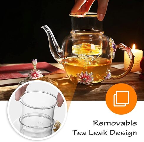 Luka Tech 35OZ Enamel Glass Flower Teapot With Removable Loose Tea Leaf Infuser Tea Maker,Gifts For Women,Mom,Mothers Day,Christmas,Birthday,Valentines Day in Saudi Arabia