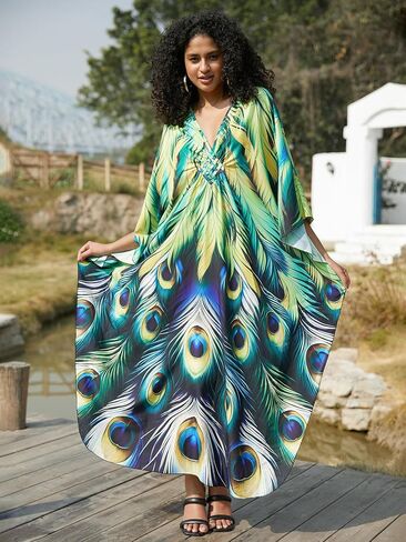 Wave Neck Swimsuit Cover Up Caftan Dress - Plus Size, Oversized, Long Beach Dress in Kuwait