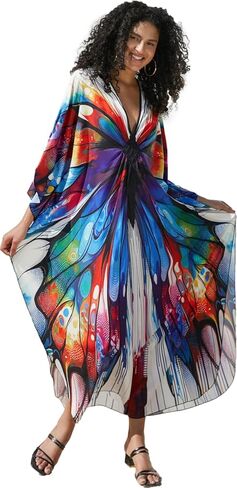 Wave Neck Swimsuit Cover Up Caftan Dress - Plus Size, Oversized, Long Beach Dress in Kuwait