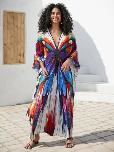 Wave Neck Swimsuit Cover Up Caftan Dress - Plus Size, Oversized, Long Beach Dress in Kuwait