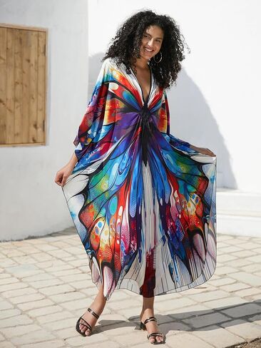 Wave Neck Swimsuit Cover Up Caftan Dress - Plus Size, Oversized, Long Beach Dress in Kuwait