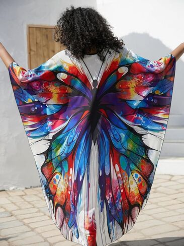 Wave Neck Swimsuit Cover Up Caftan Dress - Plus Size, Oversized, Long Beach Dress in Kuwait