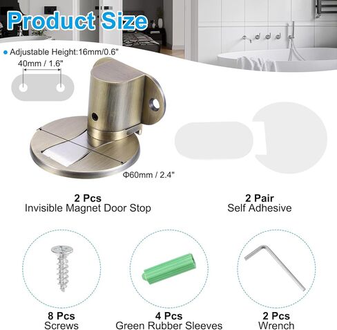 PATIKIL Invisible Magnet Door Stop, 2 Pack No Drilling Adjustable Floor Mount Door Stop Holder with Self Adhesive & Screw Mount for Home Office Bedroom Keep Door Open, Bronze in Saudi Arabia