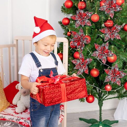 Waydress 12 Pieces Christmas Plaid Poinsettias Artificial Xmas Poinsettias Flowers Ornaments Faux Flowers Picks Decor Wreath for Christmas Tree Party Holiday Decor (Classic Style) in Kuwait