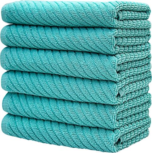 مناشف مطبخ فاخرة (16 بوصة × 25 بوصة، 6 عبوات) | فوط مطبخ قطنية كبيرة | مناشف الأطباق | تصميم نسج قطري | مجموعة مناشف شاي عالية الامتصاص بوزن 445 جرامًا لكل متر مربع مع حلقة تعليق | أحمر in Kuwait