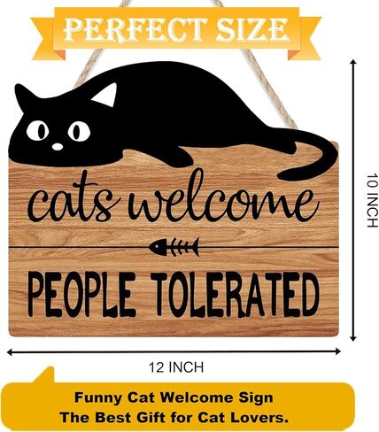 علامة ترحيب القط المضحكة، القطط ترحب بالناس المتسامحين مع لوحة خشبية ببصمة قدم قطة صغيرة، علامة خشبية مضحكة لمتجر الحيوانات الأليفة في المنزل، هدايا لمحبي القطط مقاس 10 × 12 بوصة ديكور حائط للقطط السوداء in Kuwait