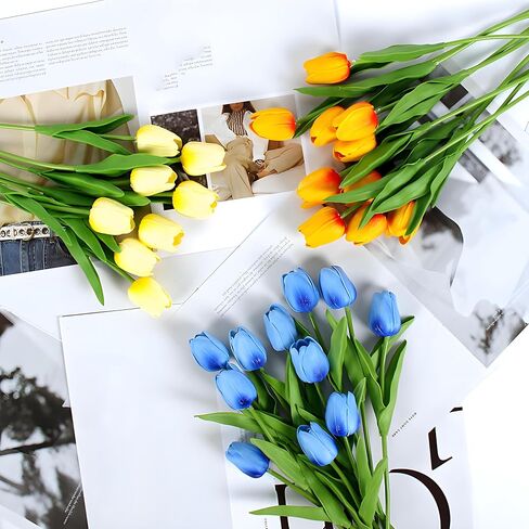 10 Pcs Blue Tulips Fake Artificial Flowers Real Touch 13" Silk Flower for Home Decor Wedding Bouquet Decorations Floral Arrangements in Saudi Arabia