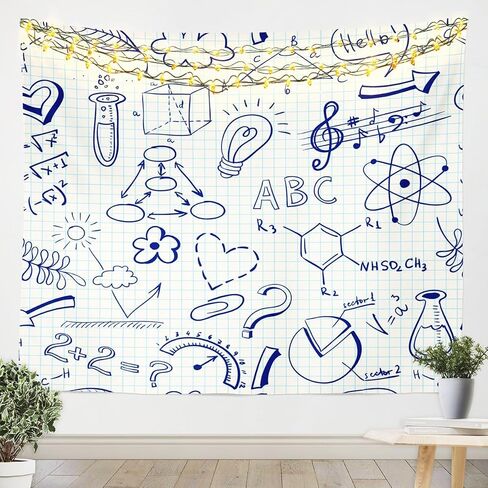 Science Theme Tapestry for Boys Girls Back to School Gifts Tapestries,Math Geometry Science Wall Tapestry Science Formula Wall Hangings Teens Kids Math Equation Wall Art Tapestry Black,59"X82" in Saudi Arabia