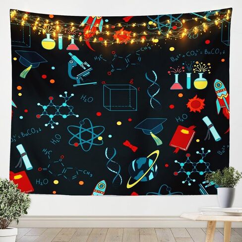 Science Theme Tapestry for Boys Girls Back to School Gifts Tapestries,Math Geometry Science Wall Tapestry Science Formula Wall Hangings Teens Kids Math Equation Wall Art Tapestry Black,59"X82" in Saudi Arabia