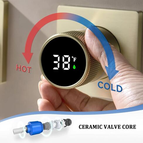 Bathroom Faucet with Temperature Digital Display Wall Mount Faucet with 180° Foldable Spout Single Handle Lavatory Vessel Sink Faucet Bathtub Faucet Tub Filler with Brass Rough-in Valve (Brushed Gold) in Saudi Arabia
