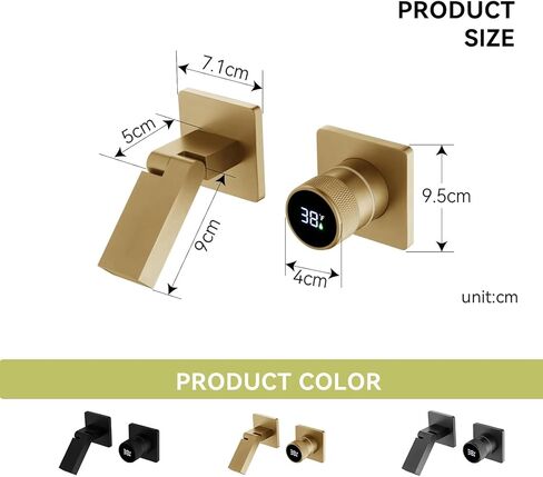 Bathroom Faucet with Temperature Digital Display Wall Mount Faucet with 180° Foldable Spout Single Handle Lavatory Vessel Sink Faucet Bathtub Faucet Tub Filler with Brass Rough-in Valve (Brushed Gold) in Saudi Arabia