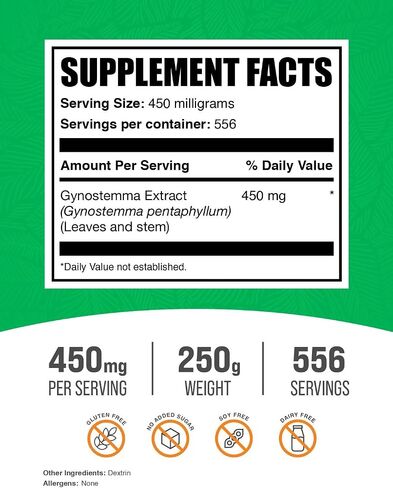 BulkSupplements.com Jiaogulan Extract Powder - Gynostemma Pentaphyllum, Jiaogulan Powder - Gynostemma Extract Powder - Vegan & Gluten Free, 450mg per Serving, 250g (8.8 oz) (Pack of 1) in Saudi Arabia