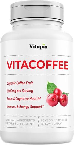 Vitacoffee Caffeine Coffee Fruit Powder for Energy, Memory, Focus, Antioxidant, Metabolism, Skin Health Support - 100g & 33 Day Supply - Non-GMO, Gluten-Free, Vegan Supplement in Saudi Arabia