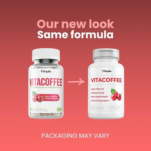 Vitacoffee Caffeine Coffee Fruit Powder for Energy, Memory, Focus, Antioxidant, Metabolism, Skin Health Support - 100g & 33 Day Supply - Non-GMO, Gluten-Free, Vegan Supplement in Saudi Arabia