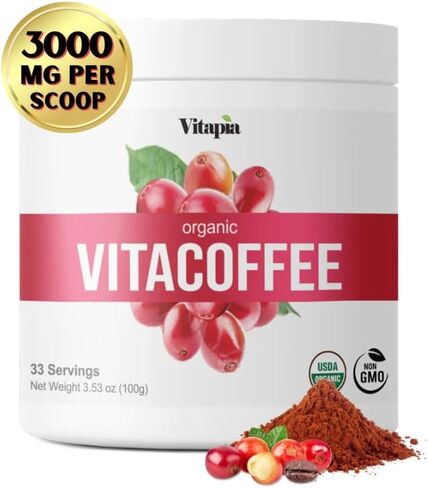Vitacoffee Caffeine Coffee Fruit Powder for Energy, Memory, Focus, Antioxidant, Metabolism, Skin Health Support - 100g & 33 Day Supply - Non-GMO, Gluten-Free, Vegan Supplement in Saudi Arabia