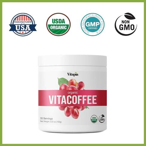 Vitacoffee Caffeine Coffee Fruit Powder for Energy, Memory, Focus, Antioxidant, Metabolism, Skin Health Support - 100g & 33 Day Supply - Non-GMO, Gluten-Free, Vegan Supplement in Saudi Arabia
