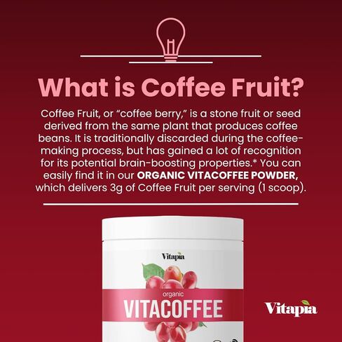 Vitacoffee Caffeine Coffee Fruit Powder for Energy, Memory, Focus, Antioxidant, Metabolism, Skin Health Support - 100g & 33 Day Supply - Non-GMO, Gluten-Free, Vegan Supplement in Saudi Arabia