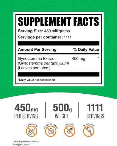 BulkSupplements.com Jiaogulan Extract Powder - Gynostemma Pentaphyllum, Jiaogulan Powder - Gynostemma Extract Powder - Vegan & Gluten Free, 450mg per Serving, 250g (8.8 oz) (Pack of 1) in Saudi Arabia