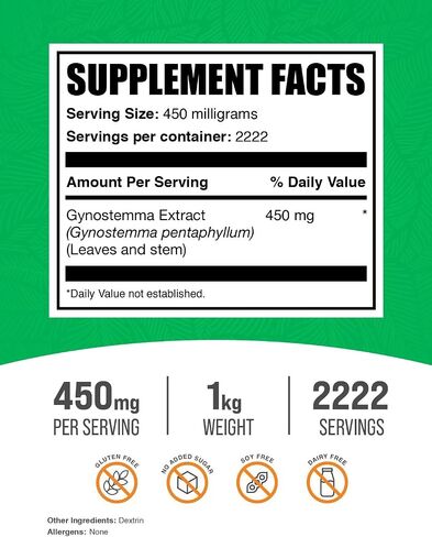 BulkSupplements.com Jiaogulan Extract Powder - Gynostemma Pentaphyllum, Jiaogulan Powder - Gynostemma Extract Powder - Vegan & Gluten Free, 450mg per Serving, 250g (8.8 oz) (Pack of 1) in Saudi Arabia