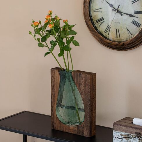 10-Inch Wood and Glass Inlay Vase - Merging The Natural Warmth and Texture of Wood with The Elegance and Color of Glass, Perfect for Enhancing Home Decor, Office Desk, Kitchen Table or Living Room in Kuwait