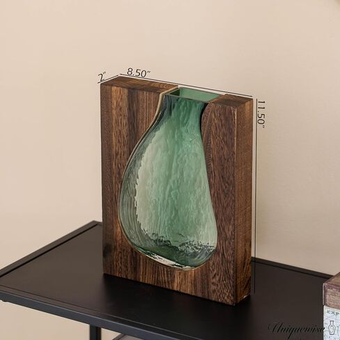 10-Inch Wood and Glass Inlay Vase - Merging The Natural Warmth and Texture of Wood with The Elegance and Color of Glass, Perfect for Enhancing Home Decor, Office Desk, Kitchen Table or Living Room in Kuwait