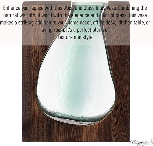 10-Inch Wood and Glass Inlay Vase - Merging The Natural Warmth and Texture of Wood with The Elegance and Color of Glass, Perfect for Enhancing Home Decor, Office Desk, Kitchen Table or Living Room in Kuwait