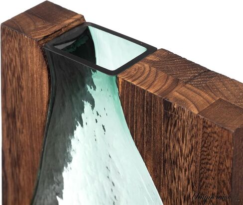 10-Inch Wood and Glass Inlay Vase - Merging The Natural Warmth and Texture of Wood with The Elegance and Color of Glass, Perfect for Enhancing Home Decor, Office Desk, Kitchen Table or Living Room in Kuwait