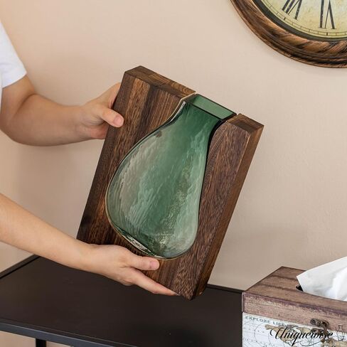 10-Inch Wood and Glass Inlay Vase - Merging The Natural Warmth and Texture of Wood with The Elegance and Color of Glass, Perfect for Enhancing Home Decor, Office Desk, Kitchen Table or Living Room in Kuwait