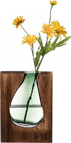 10-Inch Wood and Glass Inlay Vase - Merging The Natural Warmth and Texture of Wood with The Elegance and Color of Glass, Perfect for Enhancing Home Decor, Office Desk, Kitchen Table or Living Room in Kuwait