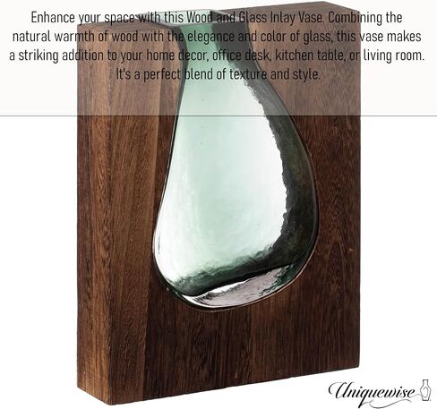 10-Inch Wood and Glass Inlay Vase - Merging The Natural Warmth and Texture of Wood with The Elegance and Color of Glass, Perfect for Enhancing Home Decor, Office Desk, Kitchen Table or Living Room in Kuwait
