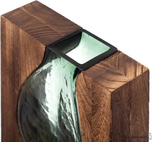 10-Inch Wood and Glass Inlay Vase - Merging The Natural Warmth and Texture of Wood with The Elegance and Color of Glass, Perfect for Enhancing Home Decor, Office Desk, Kitchen Table or Living Room in Kuwait