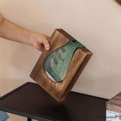10-Inch Wood and Glass Inlay Vase - Merging The Natural Warmth and Texture of Wood with The Elegance and Color of Glass, Perfect for Enhancing Home Decor, Office Desk, Kitchen Table or Living Room in Kuwait