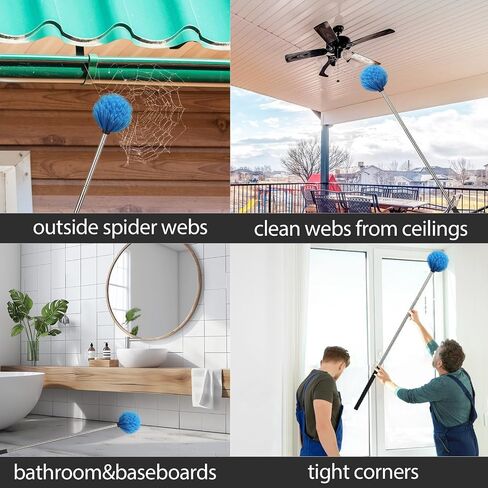 Cobweb Duster with Extension Pole Outdoor, Spider Web Cleaner Brush with Pole Long Handle for High Ceiling Wall Duster 7ft, Web Remover Brush and Pole Dusting Brush House Cleaning Tools in Saudi Arabia