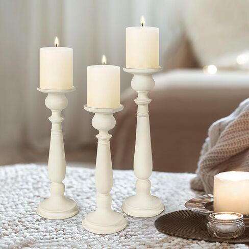 AELS Tall Candle Holders Set of 3, Rustic Candlestick Holder, Vintage Centerpiece Table Decorations, Fireplace Mantel Decor, Elegant Antique Candle Holder Decor, Gift Ideas, Distressed Gold in Kuwait