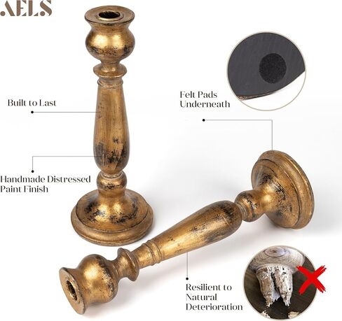 AELS Tall Candle Holders Set of 3, Rustic Candlestick Holder, Vintage Centerpiece Table Decorations, Fireplace Mantel Decor, Elegant Antique Candle Holder Decor, Gift Ideas, Distressed Gold in Saudi Arabia