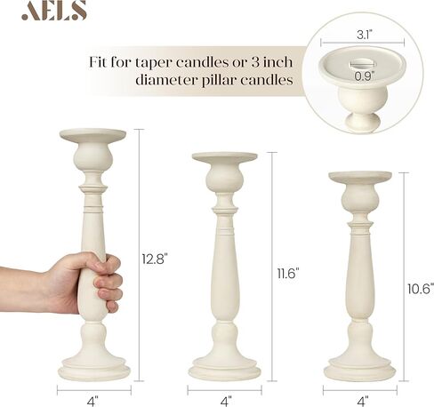 AELS Tall Candle Holders Set of 3, Rustic Candlestick Holder, Vintage Centerpiece Table Decorations, Fireplace Mantel Decor, Elegant Antique Candle Holder Decor, Gift Ideas, Distressed Gold in Kuwait