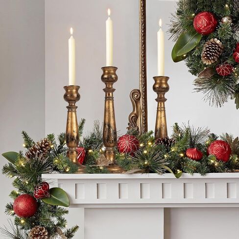 AELS Tall Candle Holders Set of 3, Rustic Candlestick Holder, Vintage Centerpiece Table Decorations, Fireplace Mantel Decor, Elegant Antique Candle Holder Decor, Gift Ideas, Distressed Gold in Saudi Arabia