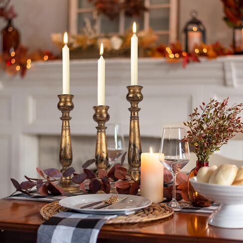 AELS Tall Candle Holders Set of 3, Rustic Candlestick Holder, Vintage Centerpiece Table Decorations, Fireplace Mantel Decor, Elegant Antique Candle Holder Decor, Gift Ideas, Distressed Gold in Saudi Arabia