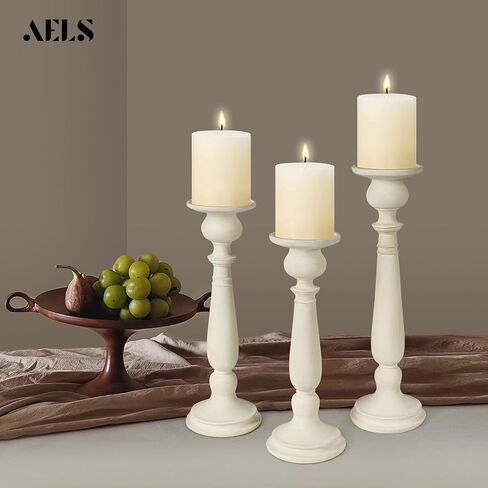AELS Tall Candle Holders Set of 3, Rustic Candlestick Holder, Vintage Centerpiece Table Decorations, Fireplace Mantel Decor, Elegant Antique Candle Holder Decor, Gift Ideas, Distressed Gold in Kuwait