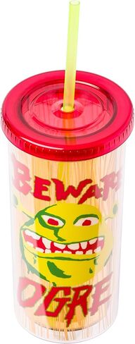 Silver Buffalo NBC Universal Shrek Beware Ogre Plastic Tall Cold Cup with Lid and Reusable Straw, 20 Ounces in Saudi Arabia